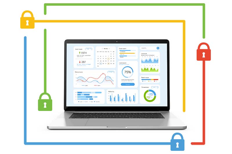 Laptop Surrounded by Cloud Security Icons